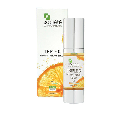 Societe Triple C-Cove Medispa-Skincare-treatments-Australia-Perth-Description: Much more than just a Vitamin C serum!A revolutionary blend of three different, unique stabilised Vitamin Cs. KEY BENEFITS: Maximum results with a triple blend of Vitamin C. Apple Stem Cells combat signs of ageing. KEY INGREDIENTS: Sodium Ascorbyl Phosphate, Magnesium Ascorbyl Phosphate, Ascorbyl Glucoside. Palmitoyl Tripeptide–5, Palmitoyl Oligopeptide, Palmitoyl Tetrapeptide–7, Myristoyl Nonapeptide–3, Syn®–Coll, Gl